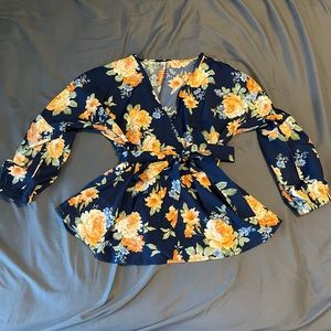 Floral Print Blouse with Belt